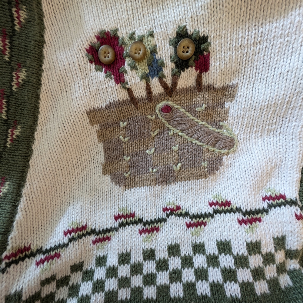 Quacker Factory Green and White Cardigan with Whimsical Designs - Picture 6 of 10